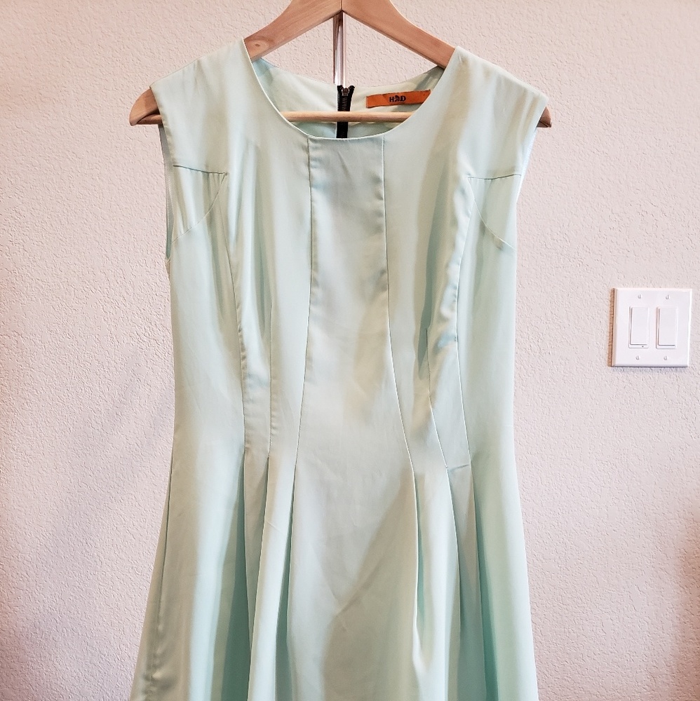 Mint Pleated Dress with Black Back Zipper